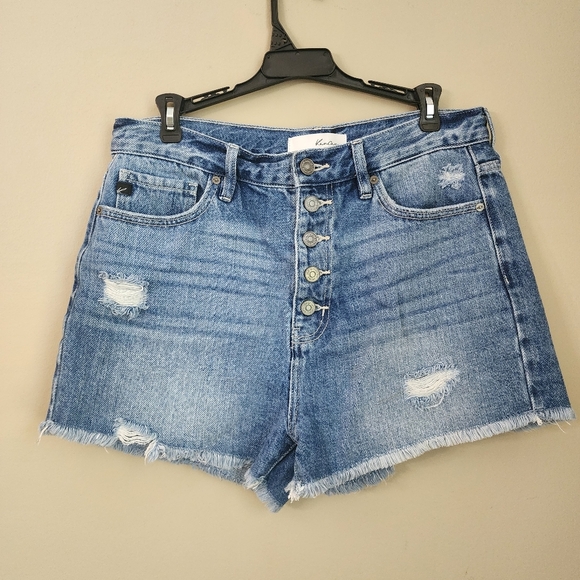 KanCan Blue Denim Jeans Women Size L  distressing Button Fly Cotton High Rise - Picture 1 of 7